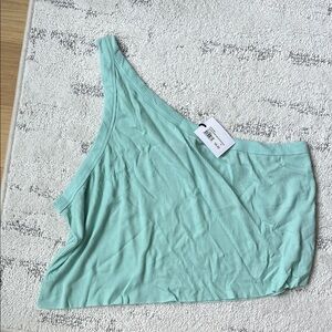 WSLY Aqua One-Shoulder Crop Top